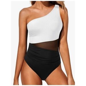 Yonique One Piece One Shoulder‎ Tummy Control Swimwear / Swimsuit